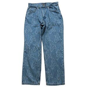 Vans Check 5 Blaze Loose Fit Jeans Mens Size 31 Denim Baggy Flame Print Blue